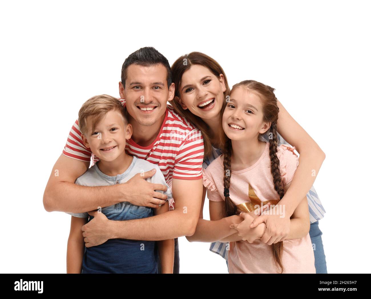 Feliz familia con niños sobre fondo blanco Fotografía de stock - Alamy