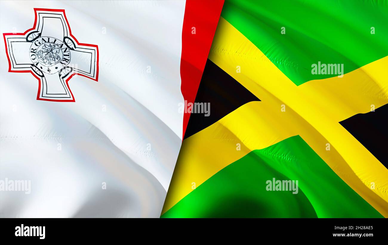 Banderas de Malta y Jamaica. Diseño de 3D banderas ondulantes. Jamaica
