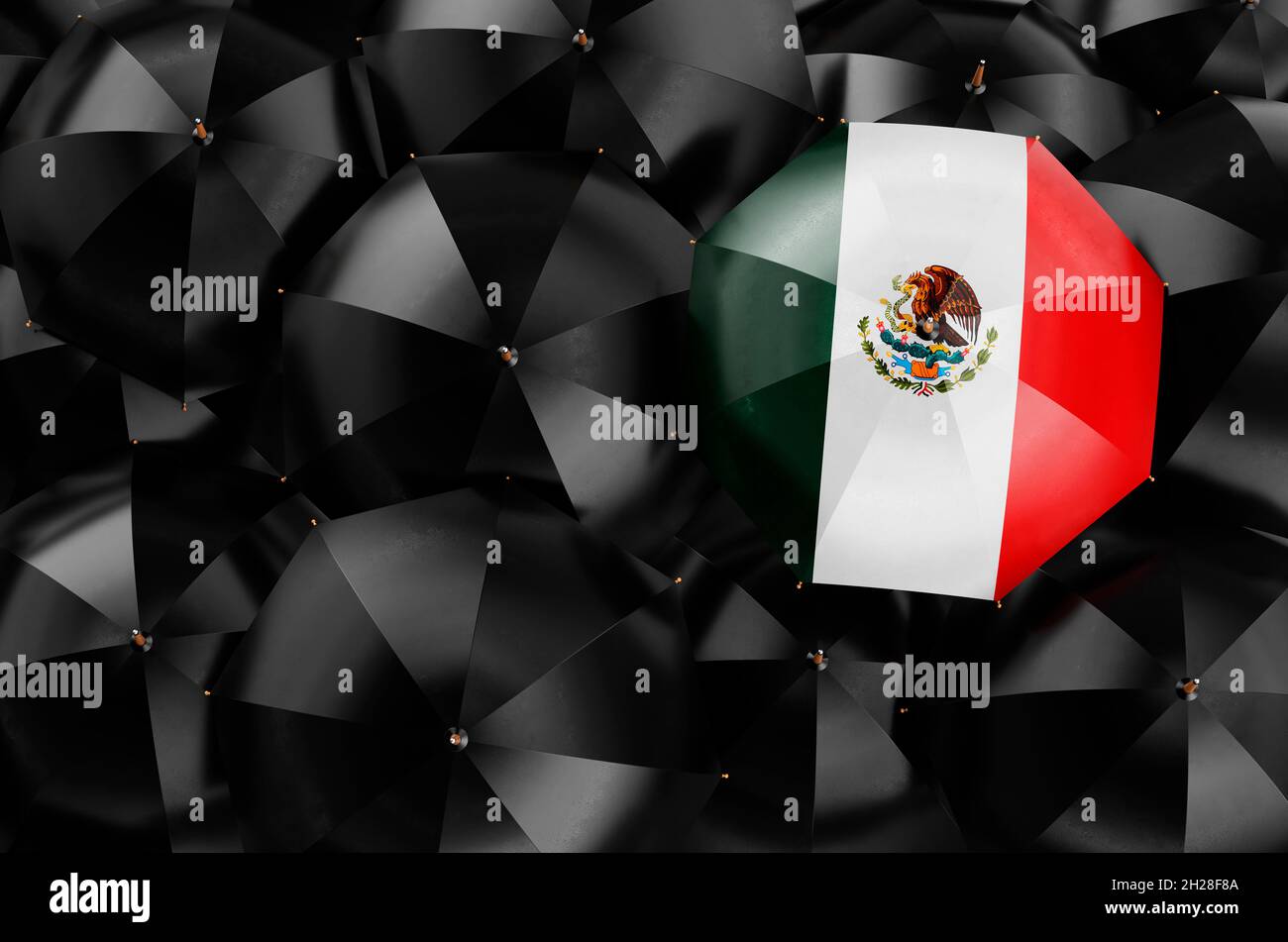 Sombrilla con bandera mexicana entre sombrillas negras, vista de arriba. 3D  renderizado Fotografía de stock - Alamy