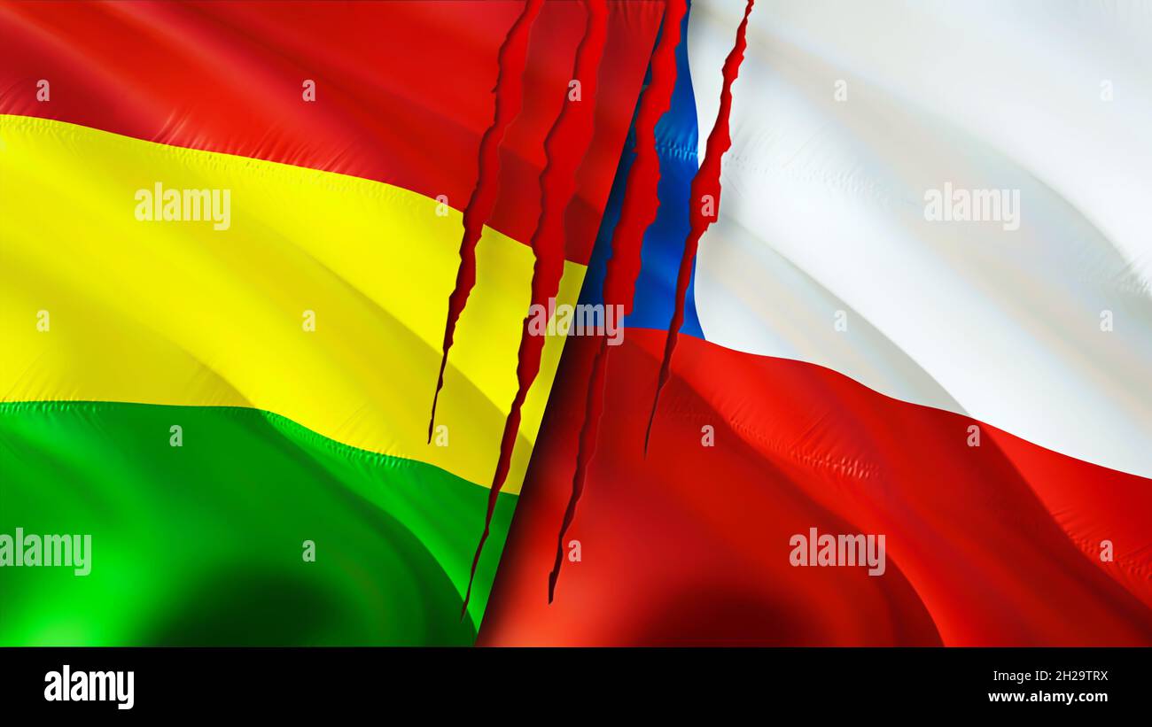 Banderas de Bolivia y Chile con concepto de cicatriz. Representación de