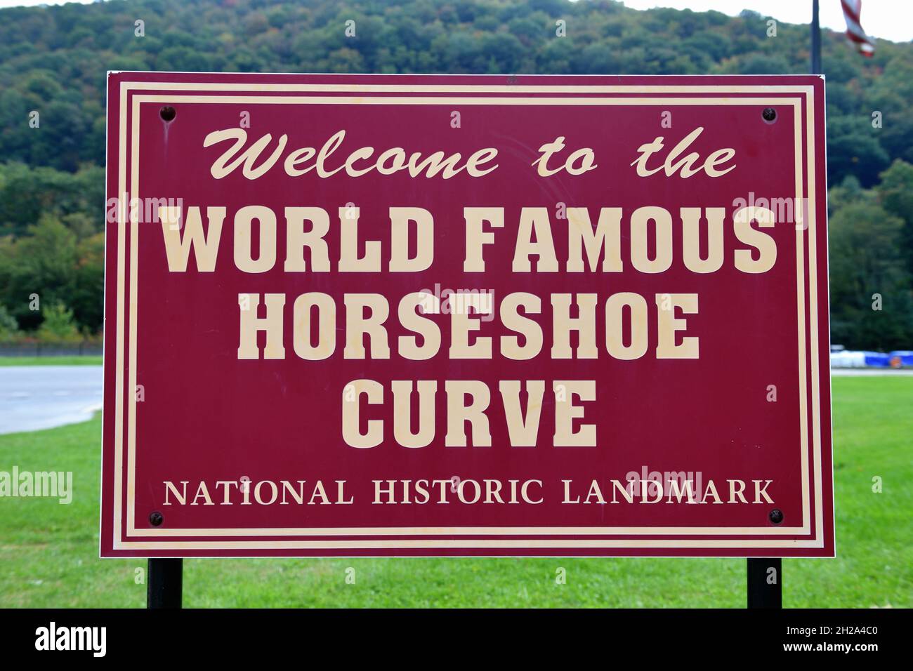 Altoona, Pensilvania, EE.UU. Señal en la famosa Horseshoe Curve cerca de Altoona. Foto de stock