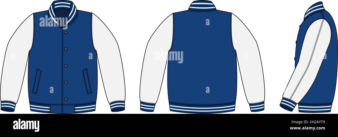 de la plantilla de chaqueta universitaria ( chaqueta de béisbol ) (frontal, posterior y lateral Imagen Vector de stock - Alamy