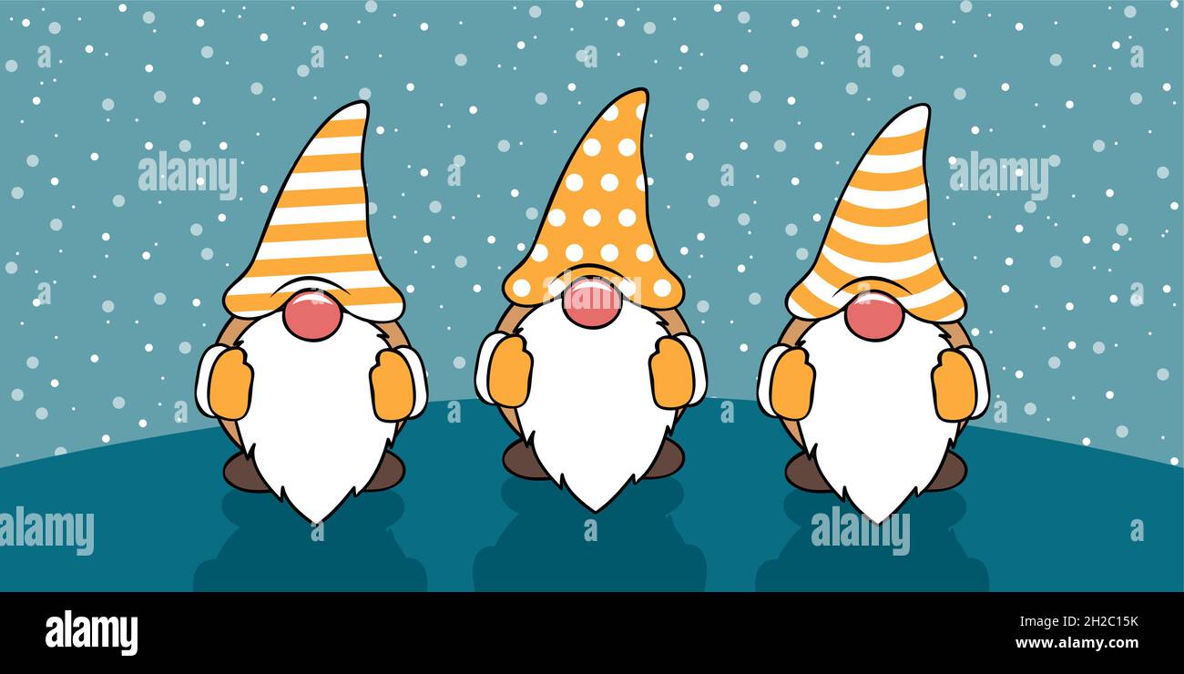 tres lindos gnomos de navidad con gorras divertidas Ilustración del Vector