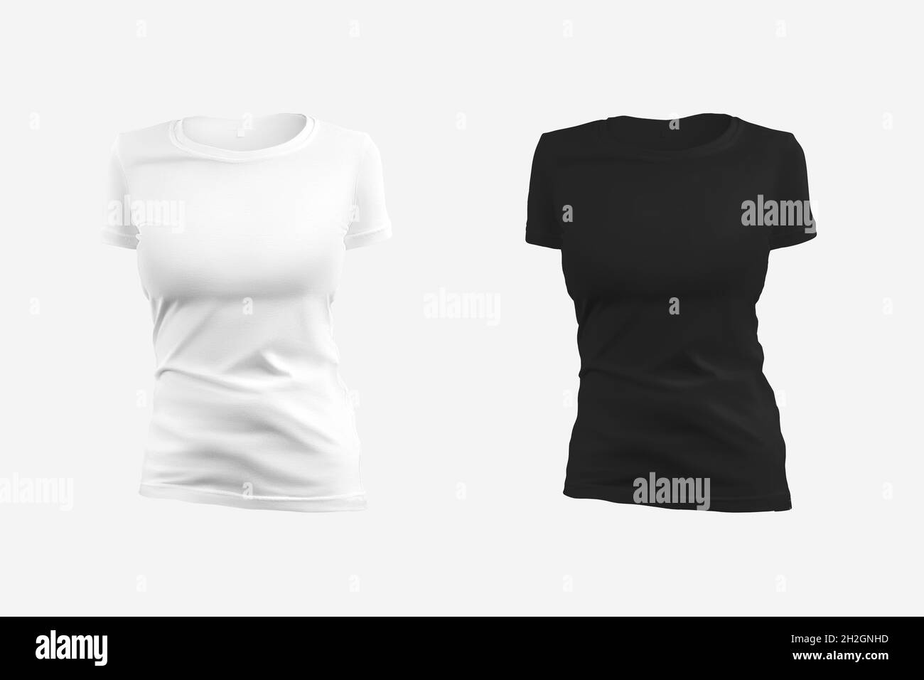 Conjunto en blanco de camiseta negra, mujer en camiseta aislada