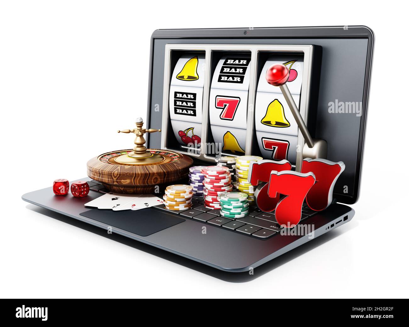 Laptop Casino Online. Teclado Portátil E Fichas Com Dados E Cartas