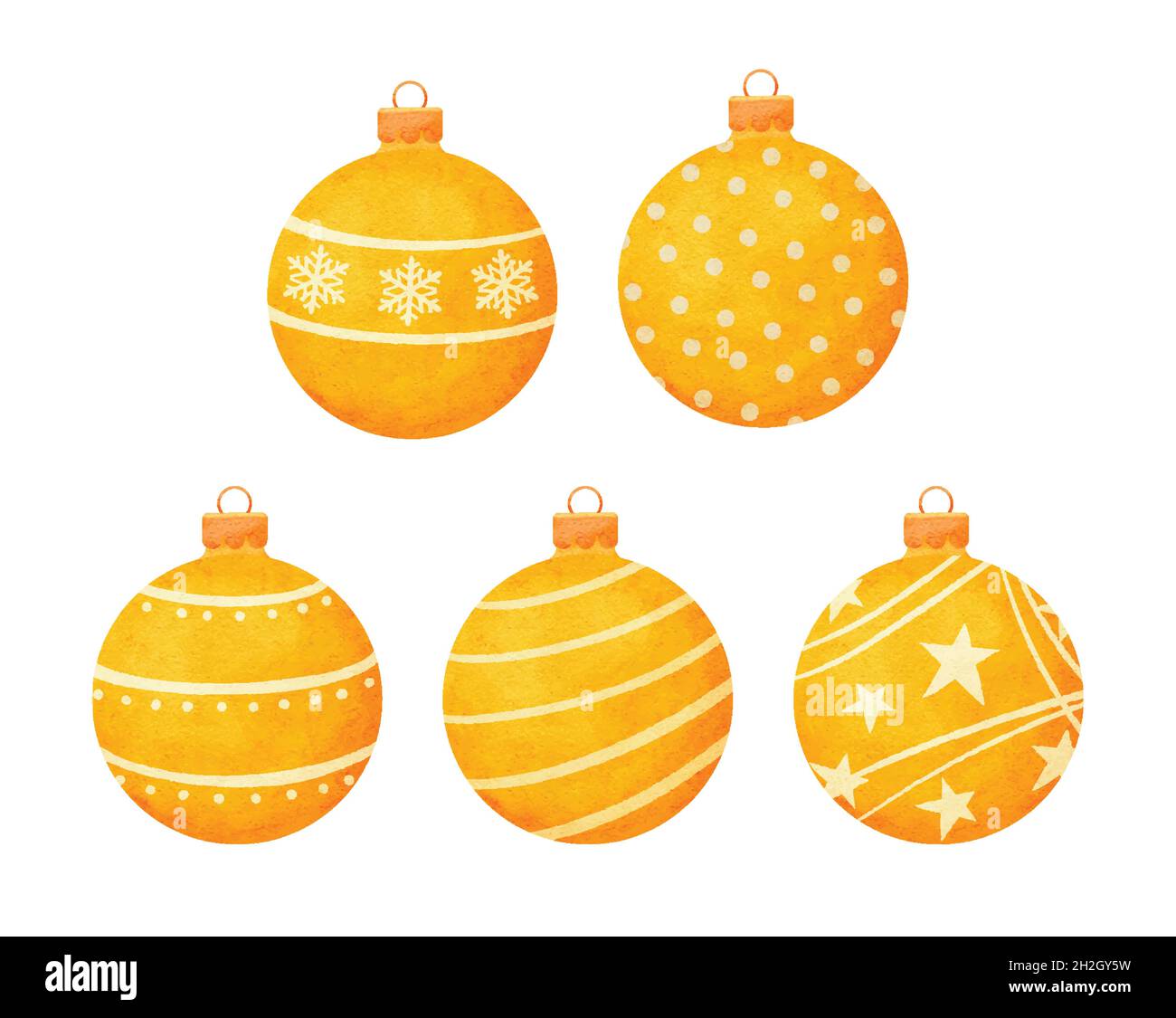 Bolas de navidad amarillas estilo acuarela decoración aislada sobre fondo  blanco Imagen Vector de stock - Alamy