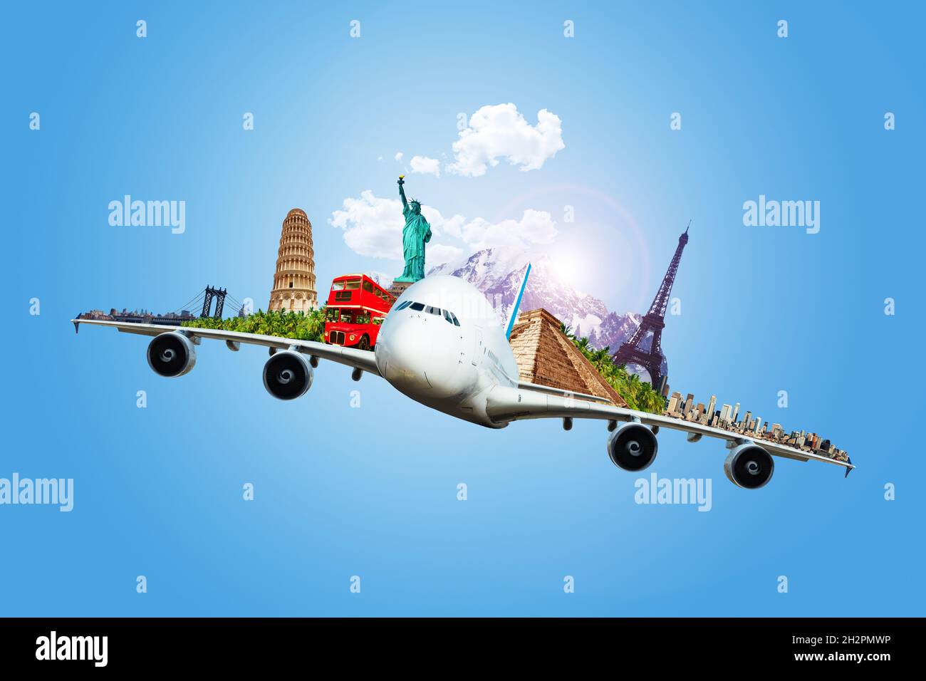 El concepto de viaje de un avión grande lleva recuerdos Foto de stock