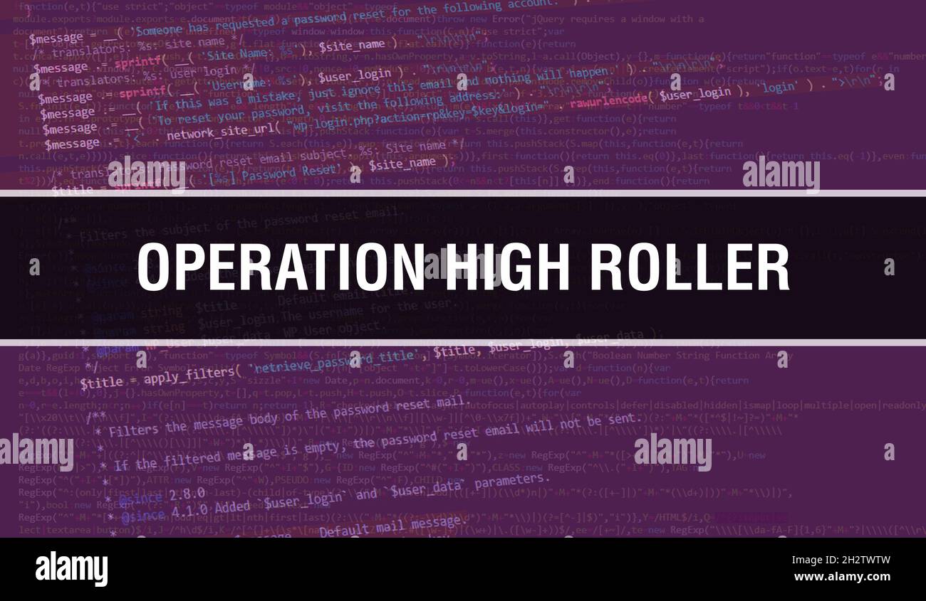Operación Ilustración del concepto High Roller utilizando código para  desarrollar programas y aplicaciones. Operación High Roller código de sitio  web con etiquetas de colores en las cejas Fotografía de stock - Alamy