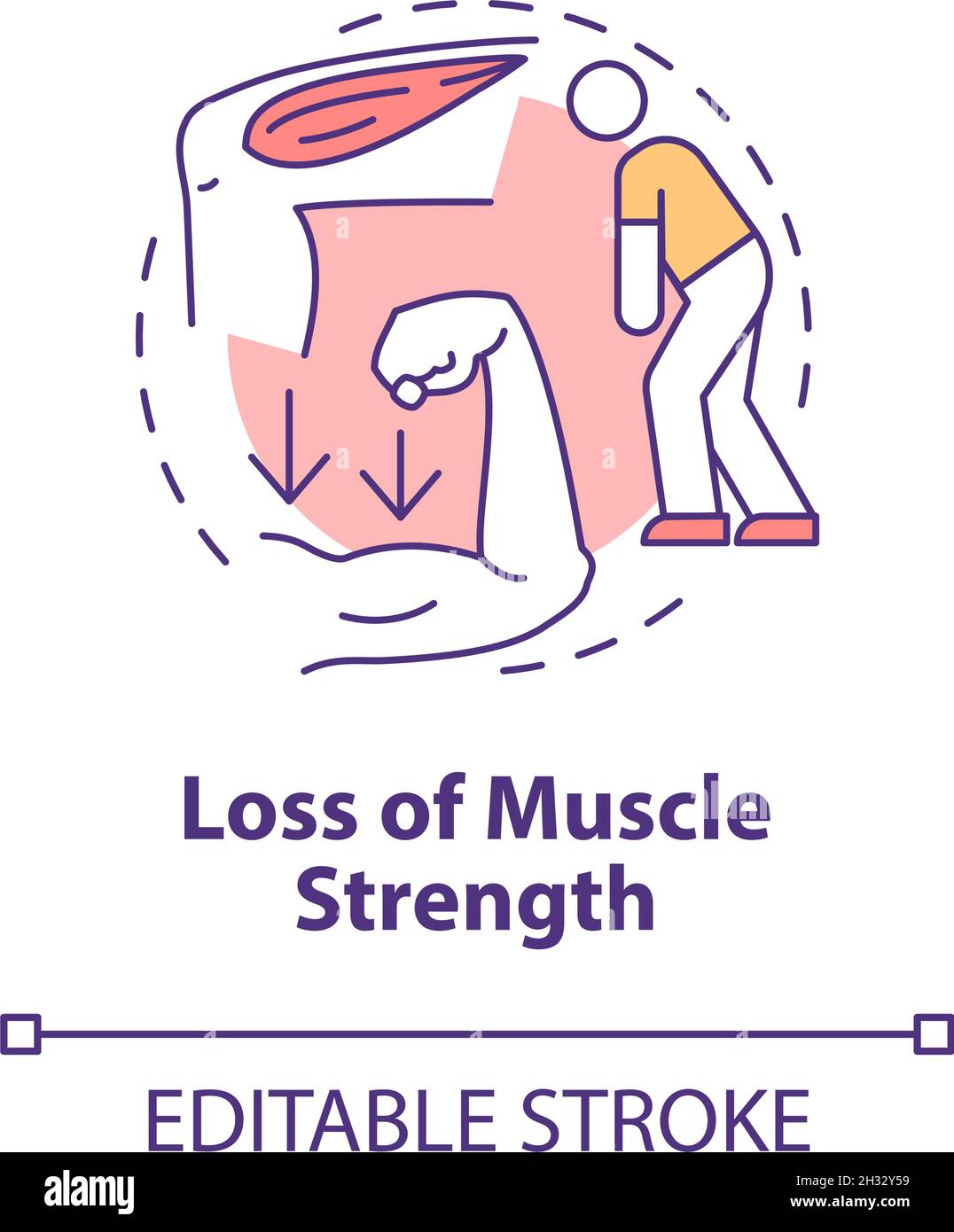 Icono de pérdida del concepto de fuerza muscular Imagen Vector de stock