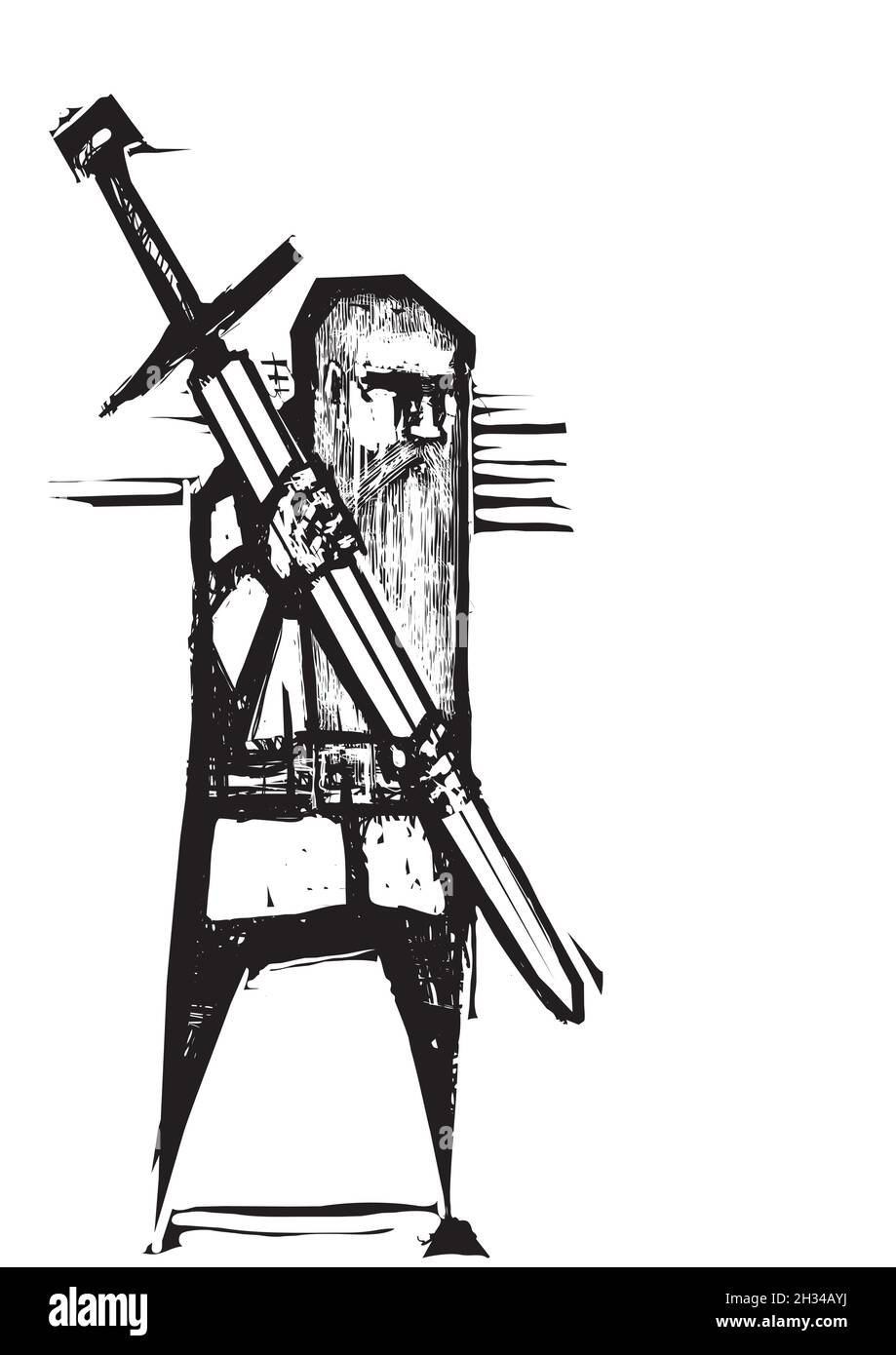 Fanstasy RPG Dwarf Smith con espada larga. Ilustración del Vector