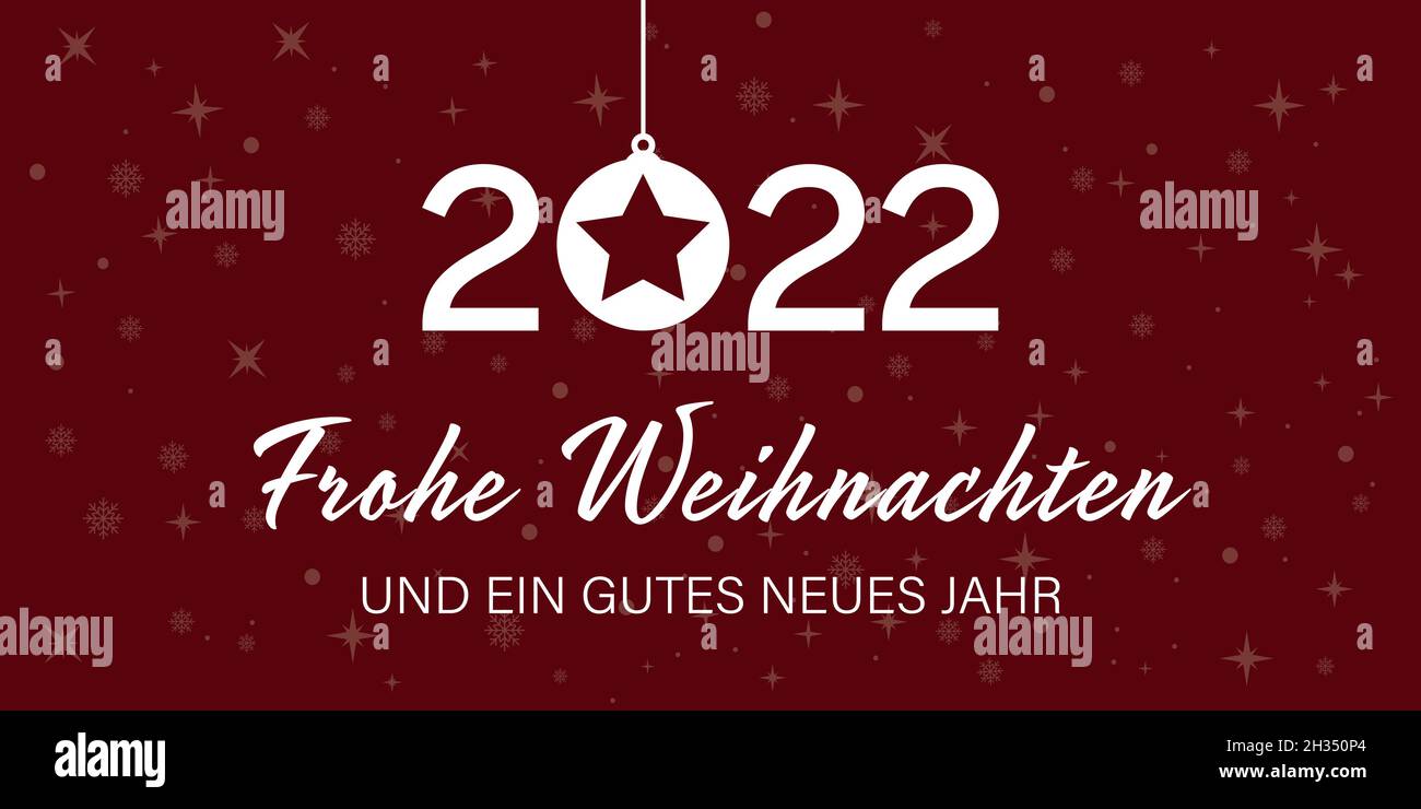 2022-Frohe Weihnachten und ein gutes neues Jahr. Traducción: Feliz Navidad y Feliz Año Nuevo - Banner de Año Nuevo sobre fondo rojo Ilustración del Vector