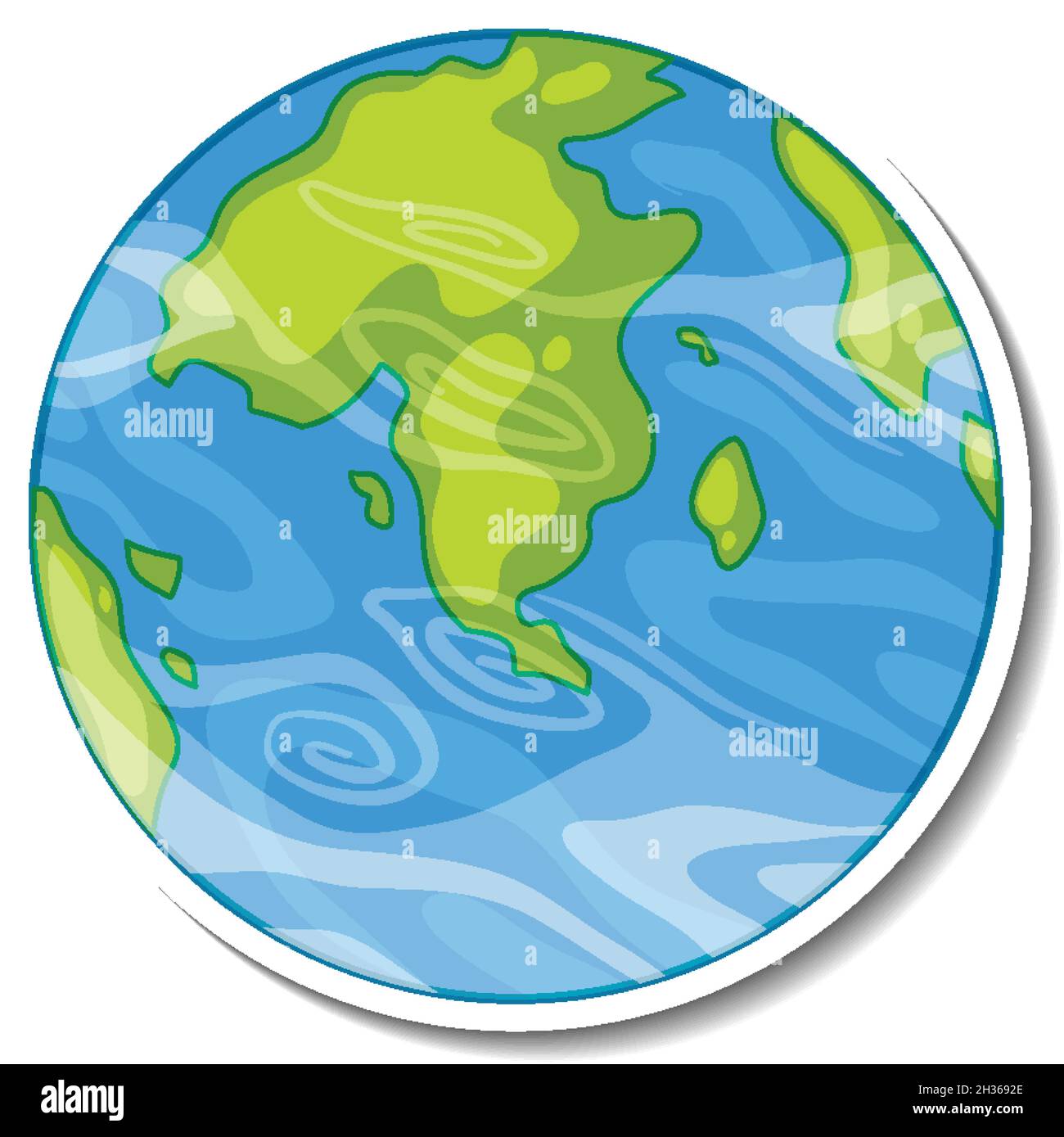 Pegatina de dibujo animado de globo terráqueo sobre ilustración de fondo  blanco Imagen Vector de stock - Alamy