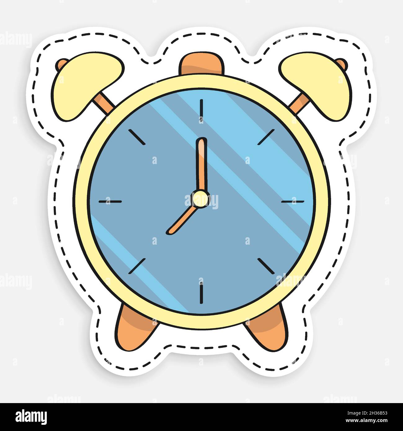 icono de dibujos animados del reloj de alarma de fideos. Reloj mecánico  para medir el tiempo. Buen comienzo de su jornada laboral. Vector aislado  sobre fondo blanco Imagen Vector de stock -