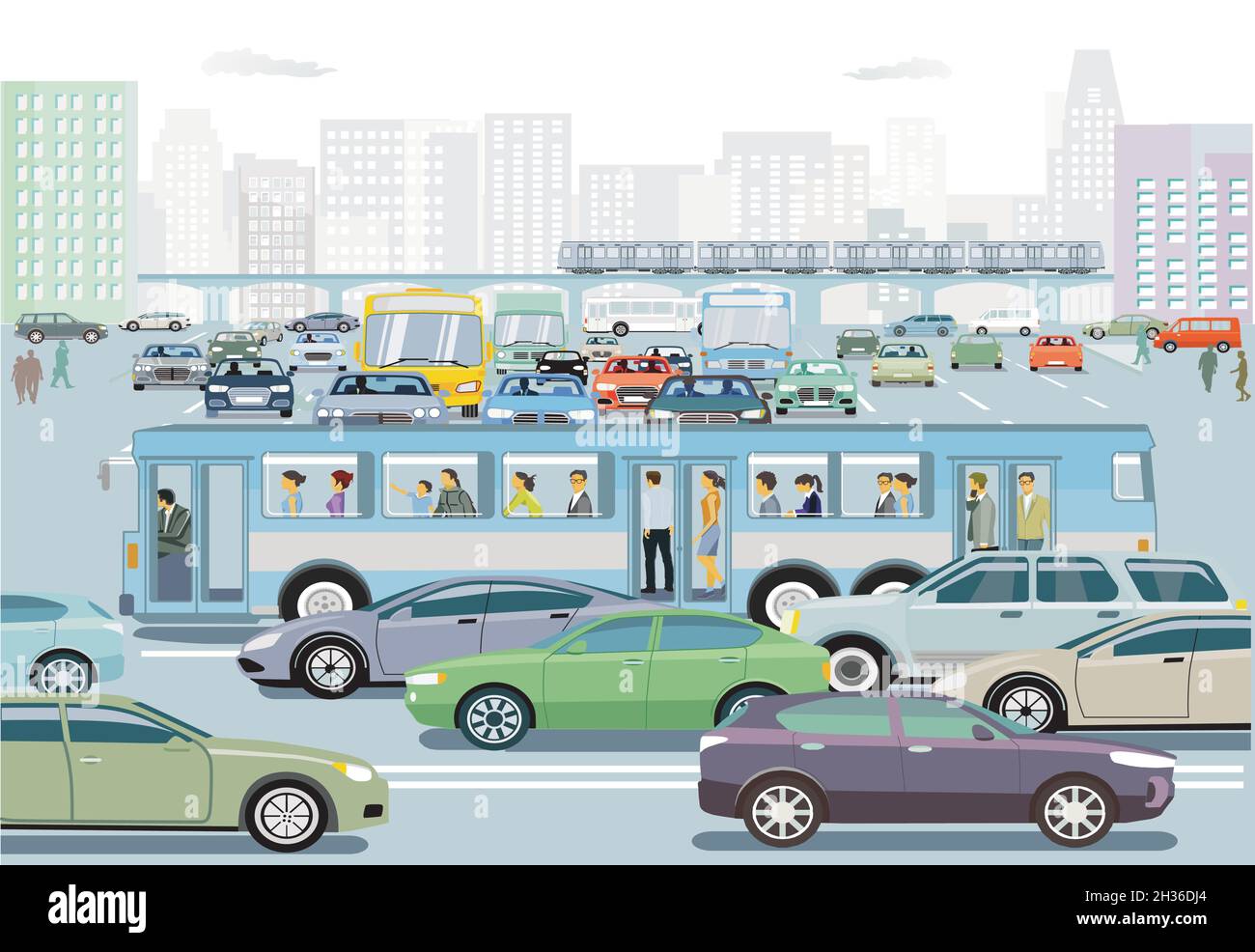 Transporte por carretera en autobús público y transporte público Ilustración del Vector