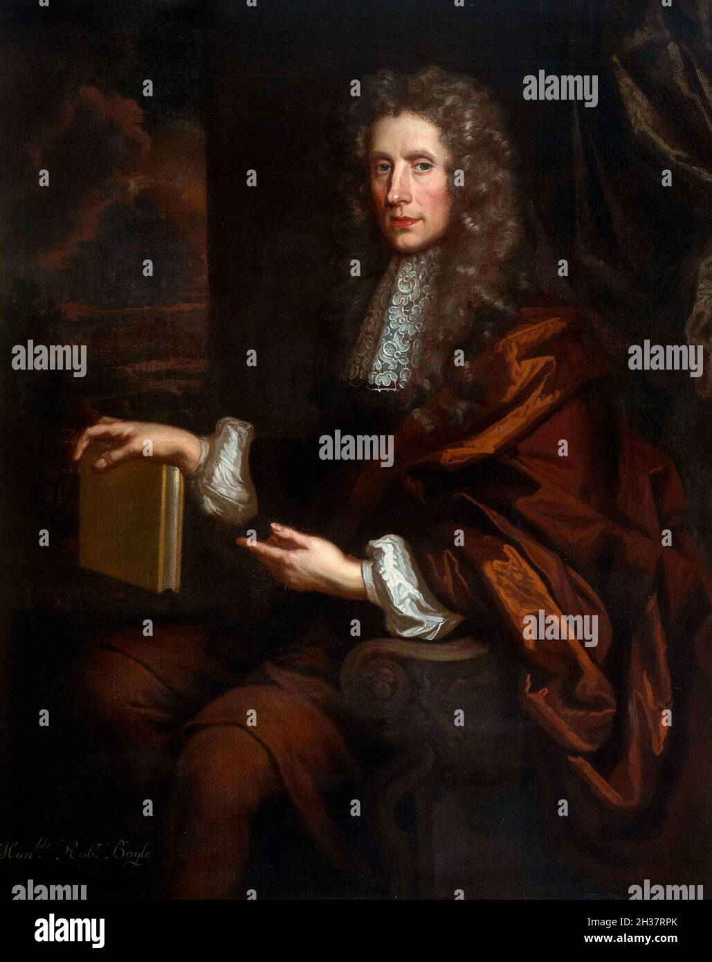 Robert Boyle. Retrato del filósofo natural anglo-irlandés, químico, físico e inventor, Robert Boyle (1627-1691) de John Riley, óleo sobre lienzo, 1689 Foto de stock