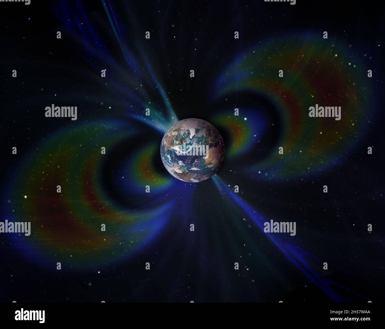 Campo geomagnético alrededor del planeta Tierra en el espacio. Elementos de esta imagen proporcionados por la NASA. Foto de stock