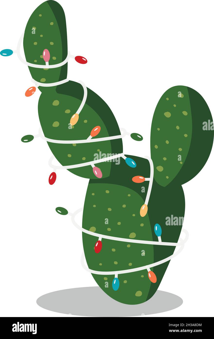 Cactus en guirnalda. Navidad suculenta en divertido estilo de dibujos  animados Imagen Vector de stock - Alamy