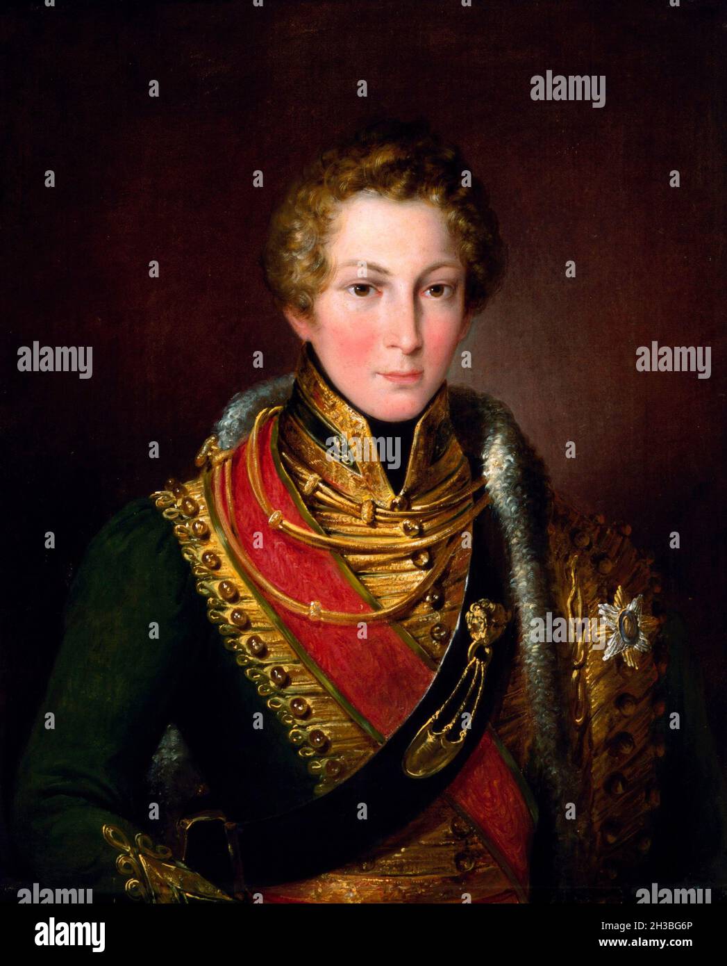 Retrato del rey Dom Fernando II (Fernando II) de Portugal (1816-1885), anónimo, óleo sobre lienzo, 19th C Foto de stock