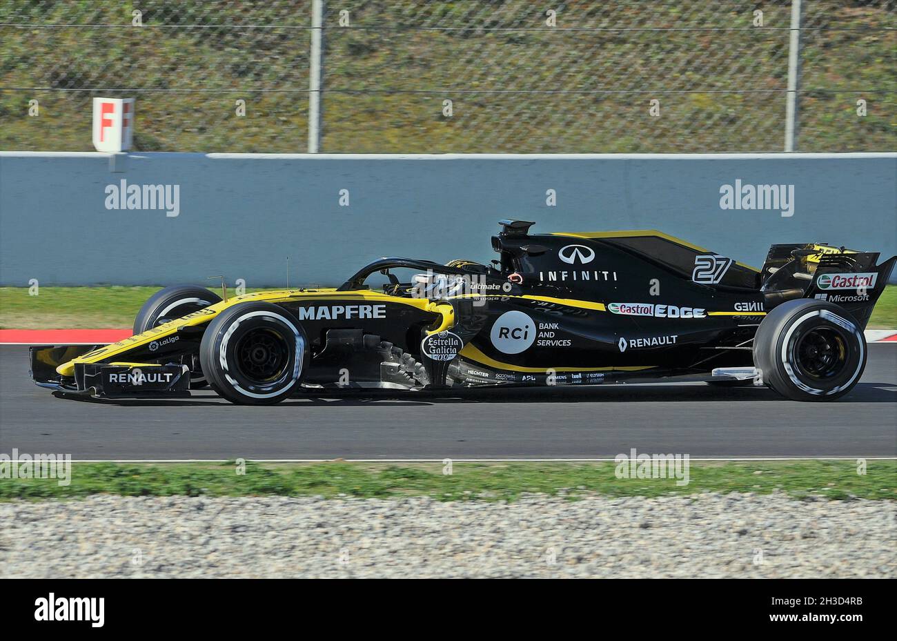 Nico Hulkenberg-Renault en formación pre-temporada en el circuito de Barcelona Catalunya, 2018, España Foto de stock