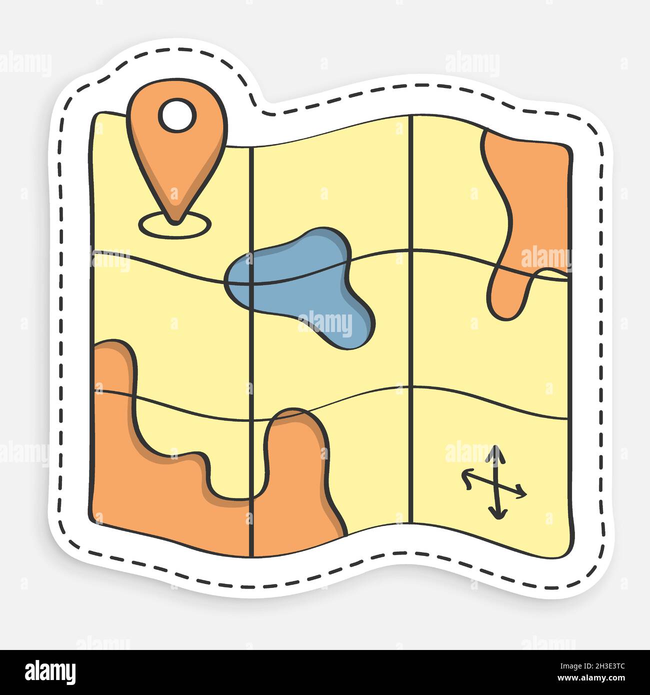 icono de dibujo animado del mapa de doodle con marca de punto de ...