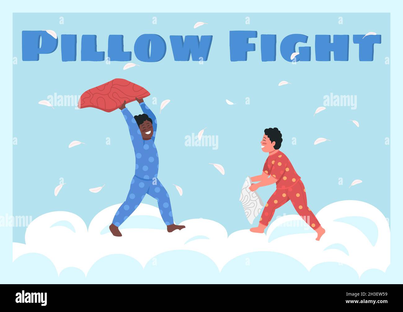 Plantilla de vector plano de póster de lucha de almohadas Ilustración del Vector