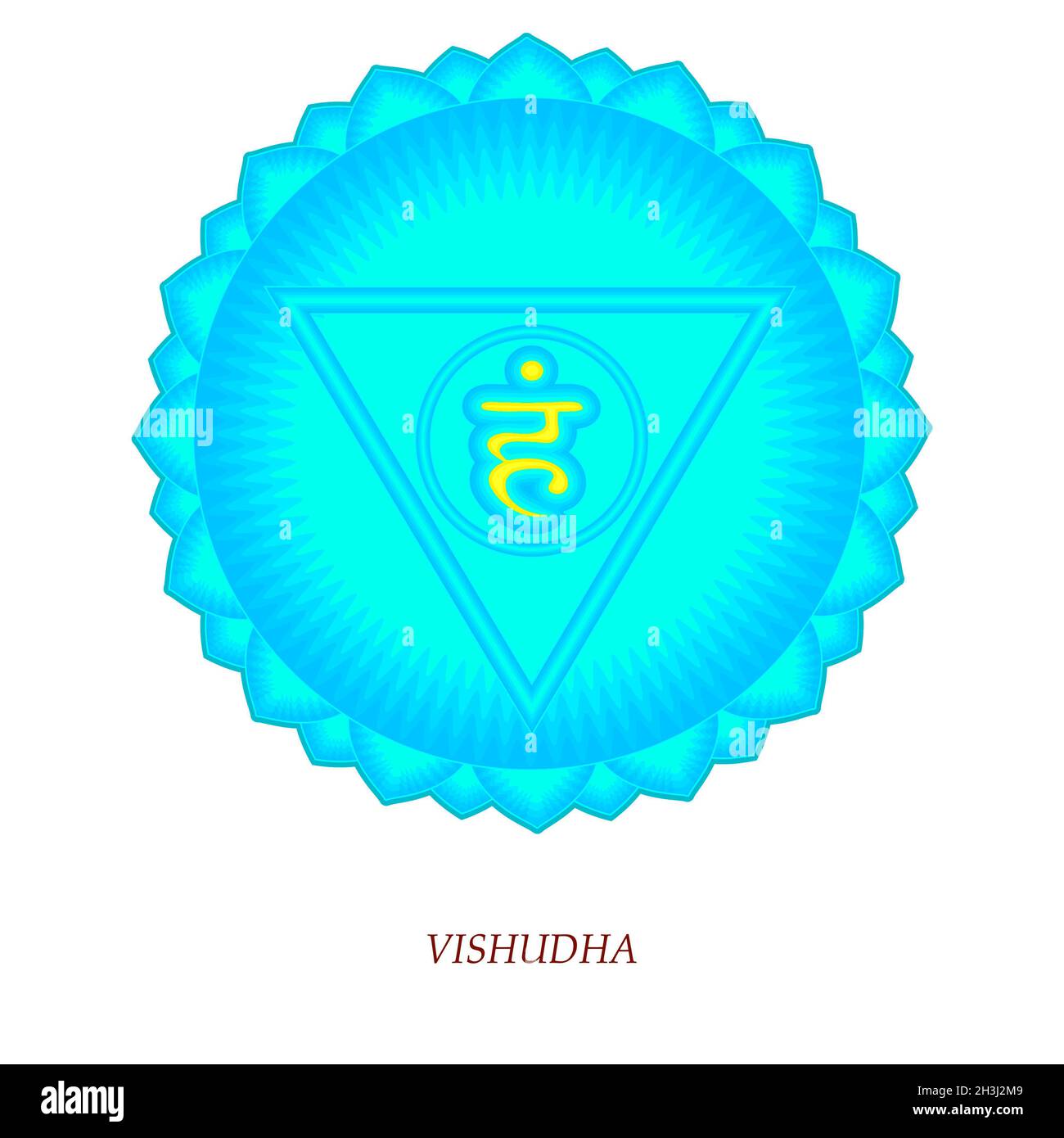 Meditacion Para El Chakra De La Garganta El quinto chakra de Vishudha. Chakra Garganta con Sánscrito hindú. El azul  es un símbolo plano de la meditación, el yoga Fotografía de stock - Alamy