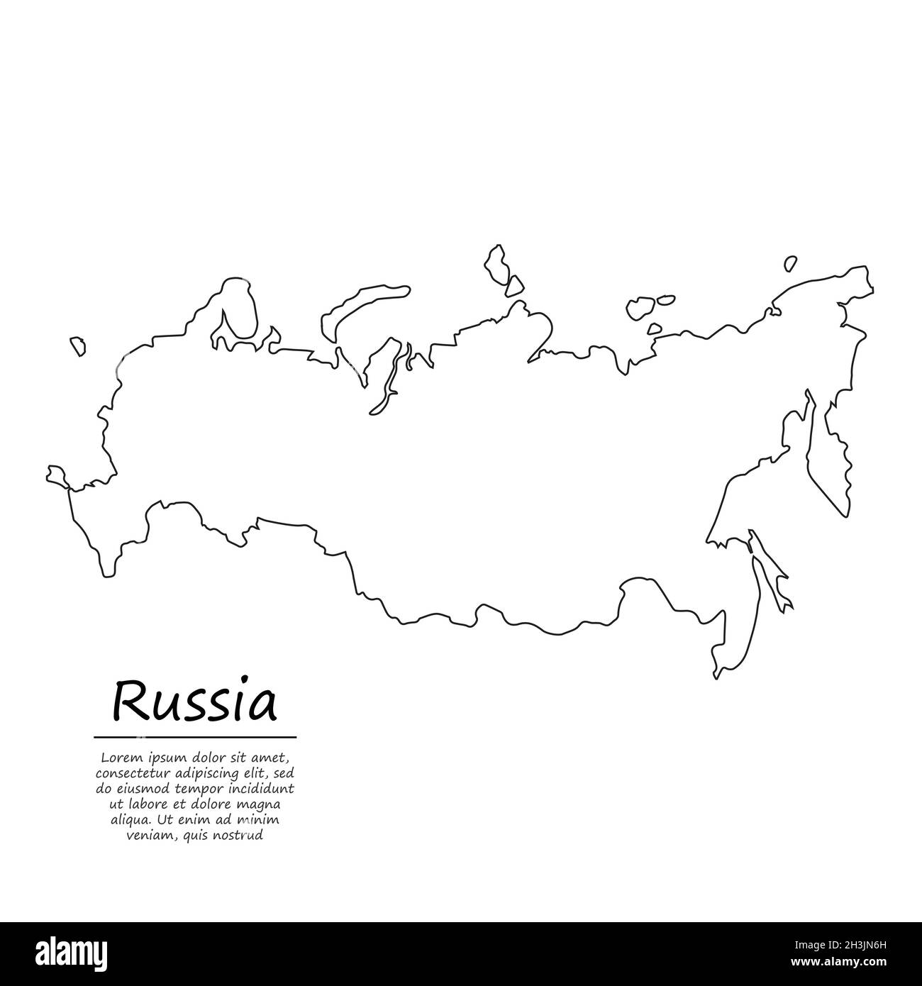 Mapa de contorno sencillo de Rusia, silueta vectorial en estilo de