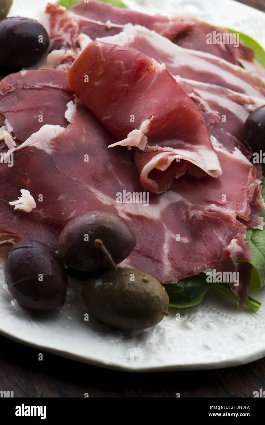Jamón seco tradicional portuguesa, presunto portugues Fotografía de