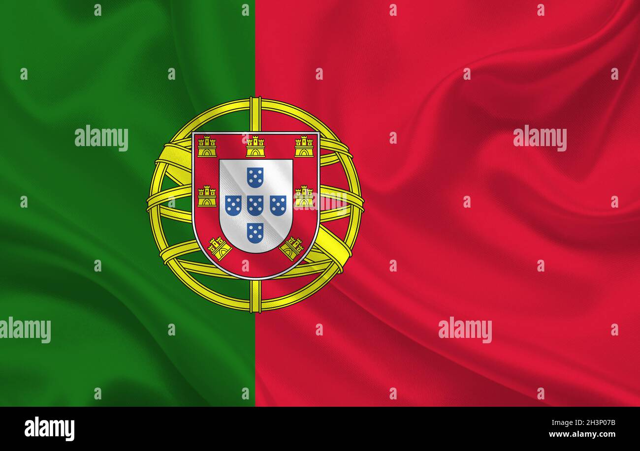 Portugal país bandera sobre tela de seda ondulado fondo panorama Foto de stock