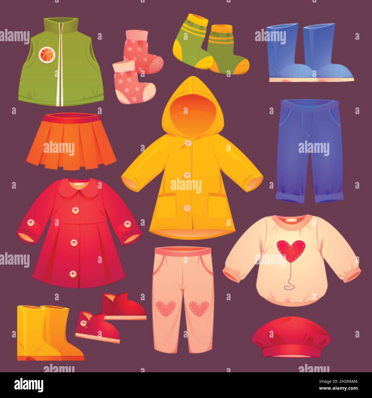 dibujos animados otoño invierno niños ropa colección vector diseño  ilustración Imagen Vector de stock - Alamy