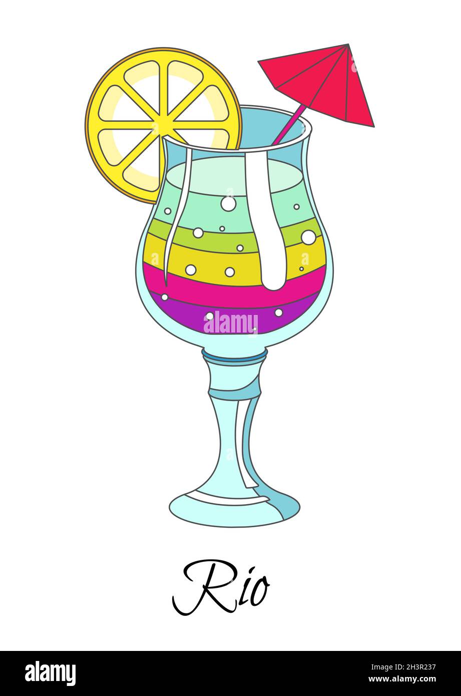 Cóctel bebida arcoiris con rodaja de y paraguas Imagen Vector de stock - Alamy