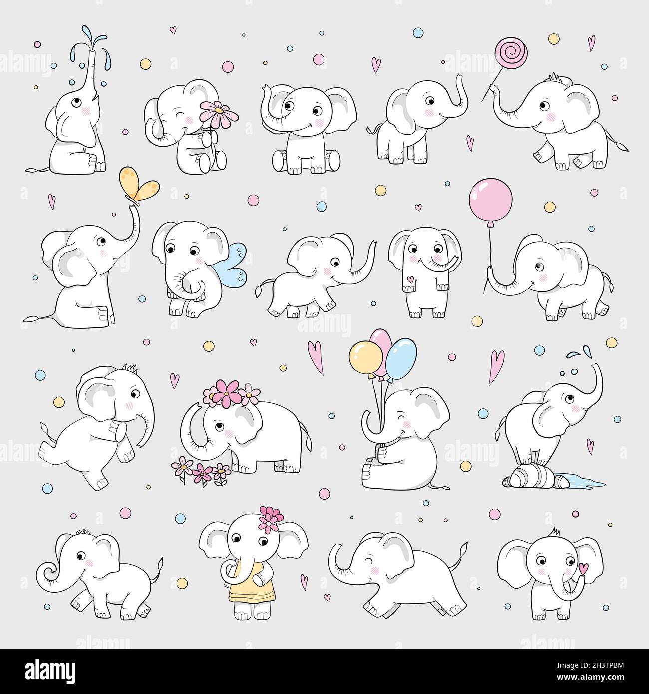 Elefante lindo. Los animales salvajes en varias poses atractivos personajes vector dibujos animados dibujado croquis Imagen Vector de stock - Alamy Elefante lindo. Los animales salvajes en varias poses atractivos personajes vector dibujos animados dibujado croquis Imagen Vector de stock - Alamy