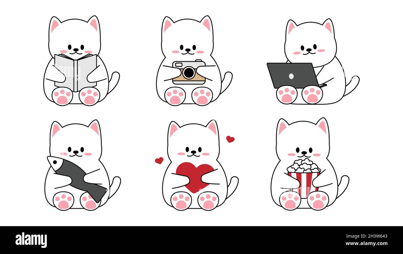 Conjunto de pegatinas de gatos kawaii colección de lindos gatos bebés  estilo dibujado a mano de dibujos animados ilustración moderna de moda en  estilo de dibujos animados planos ideal para el diseño