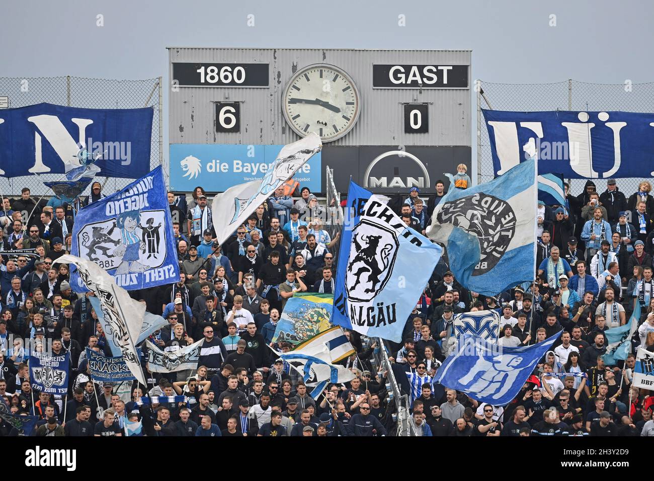 Munich, Deutschland. 30th Oct, 2021. Merveille BIANKADI (TSV Munich 1860),  action, duels versus KENNETH SCHMIDT (SC FREIBURG II). Soccer 3rd league,  Liga3, TSV Munich 1860-SC Freiburg II 6-0 on 10/30/2021 in Muenchen