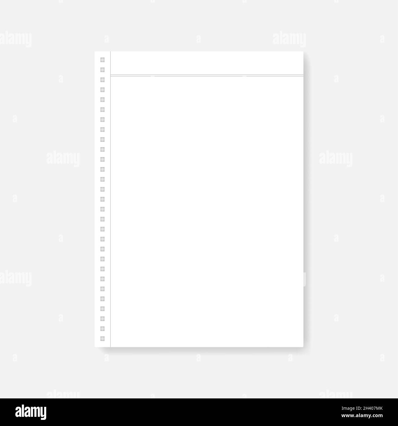 Hoja de papel blanca perforada con A4 orificios con márgenes para el cuaderno con espiral