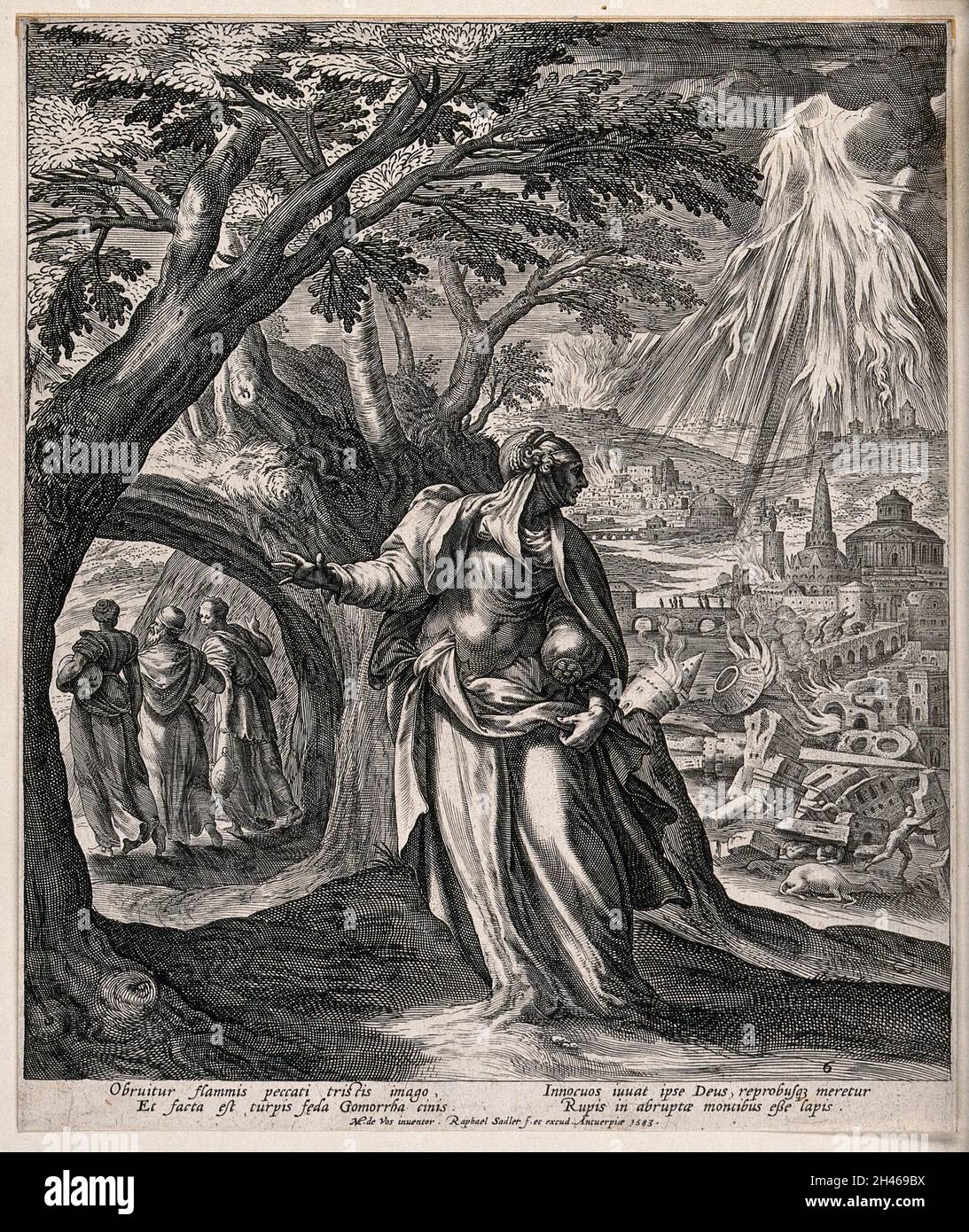 La esposa de Lot mira hacia atrás las llamas que derraman del Cielo