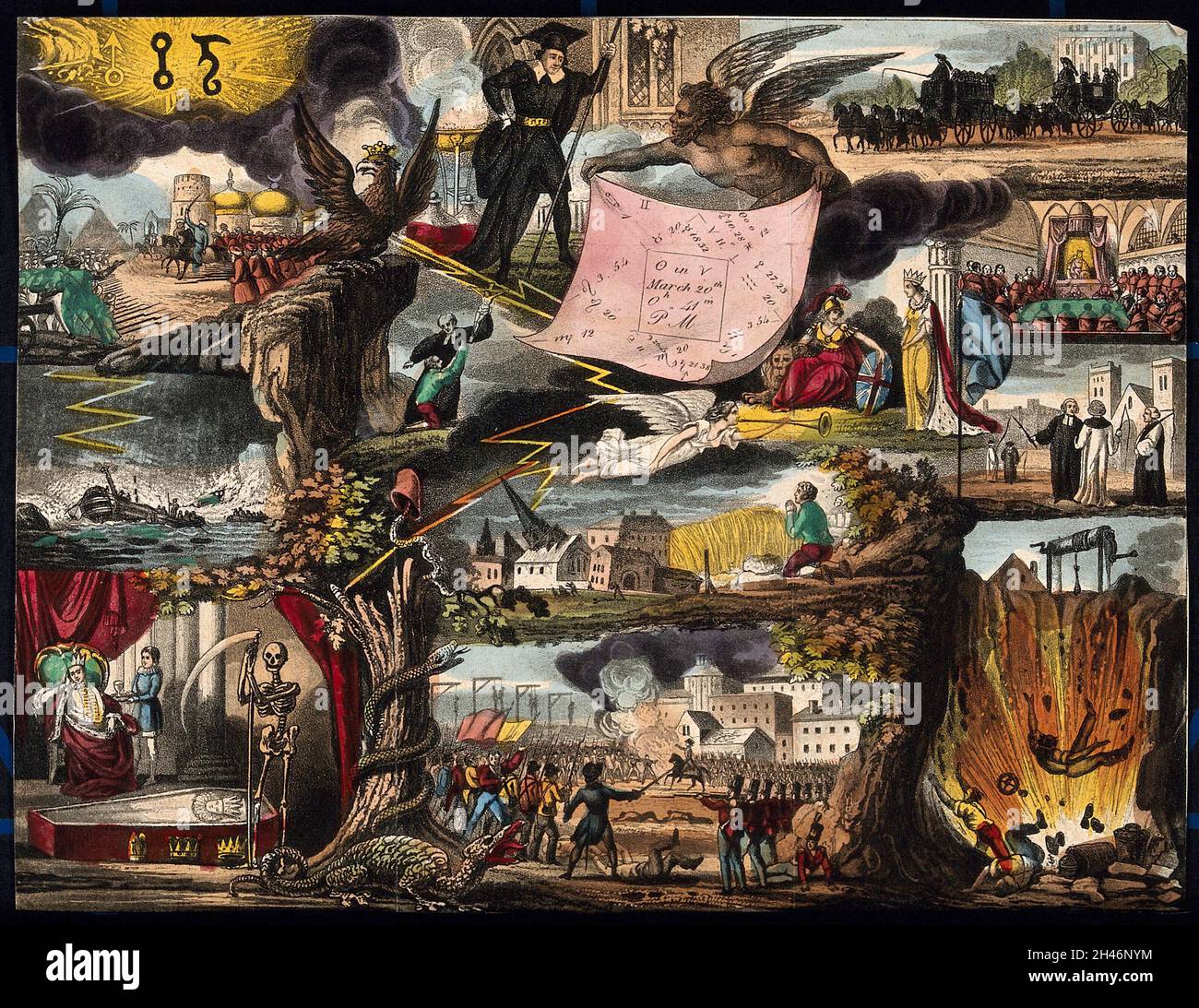 Astronomía: Varias escenas apocalípticas, incluyendo terremoto, guerra y  naufragio. Litografía coloreada, [c.1833?] Fotografía de stock - Alamy