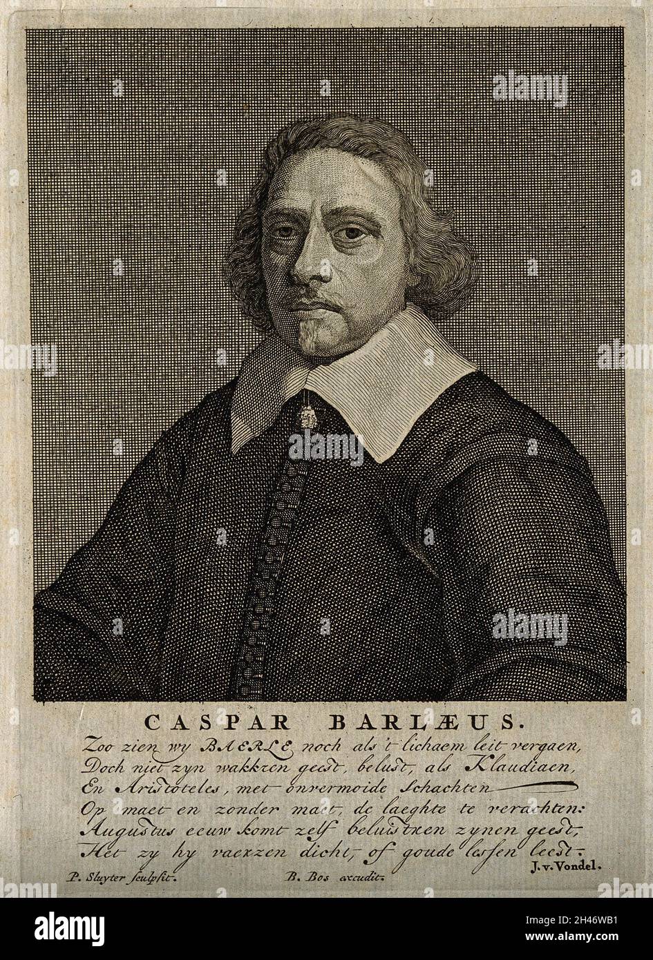 Caspar van Baerle [Barlæus]. Grabado de línea por P. Sluyter. Foto de stock