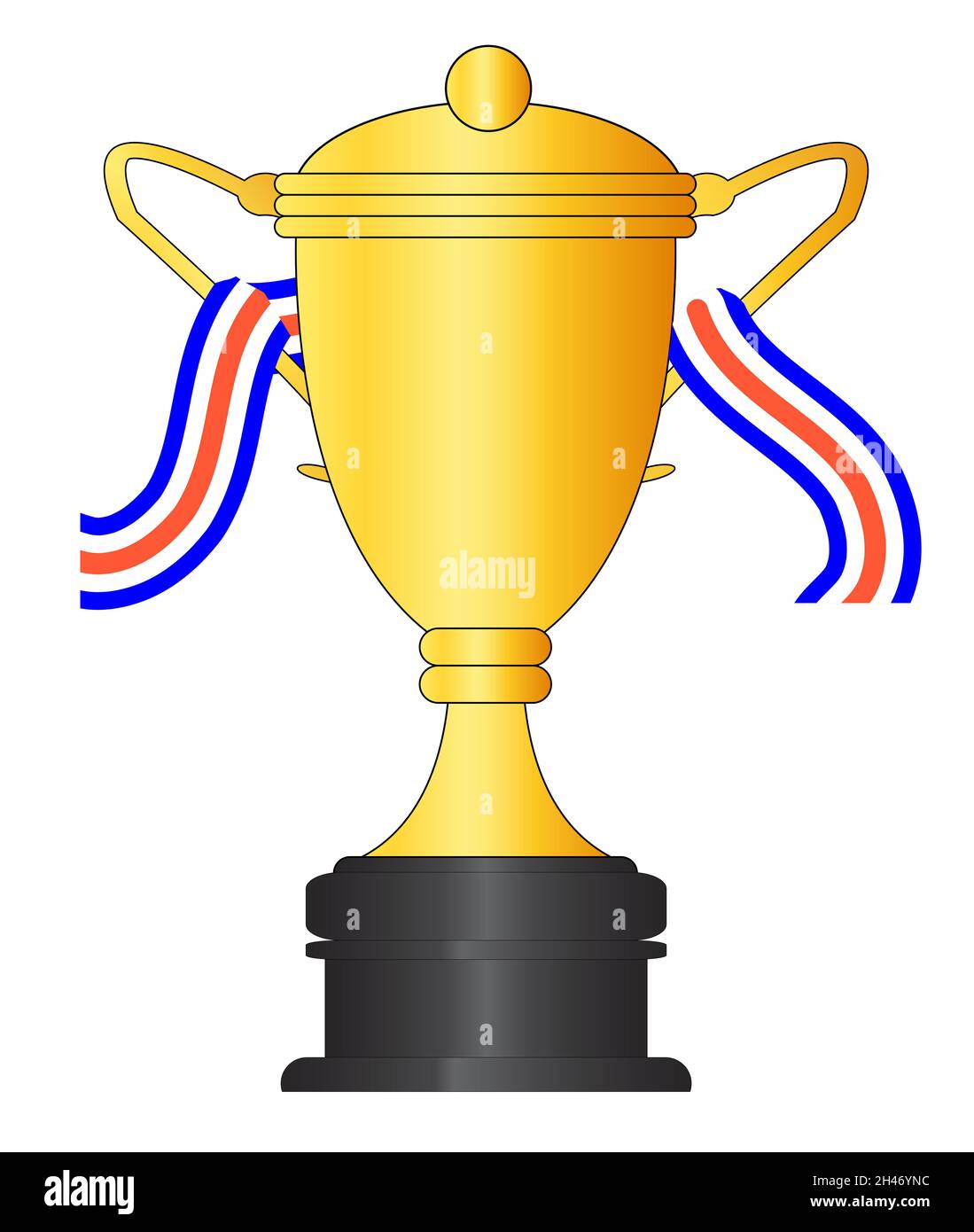 Una gran copa dorada para el ganador con cinta roja blanca y azul aislada  sobre un fondo blanco Fotografía de stock - Alamy