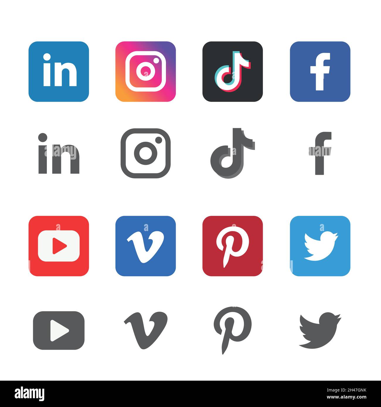Colección de logotipo de redes sociales populares Facebook, Tiktok