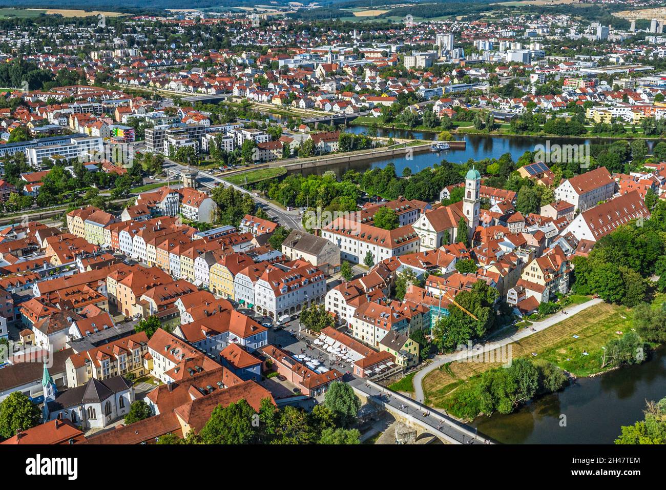 Vista aérea de Regensburg en el Danubio Foto de stock