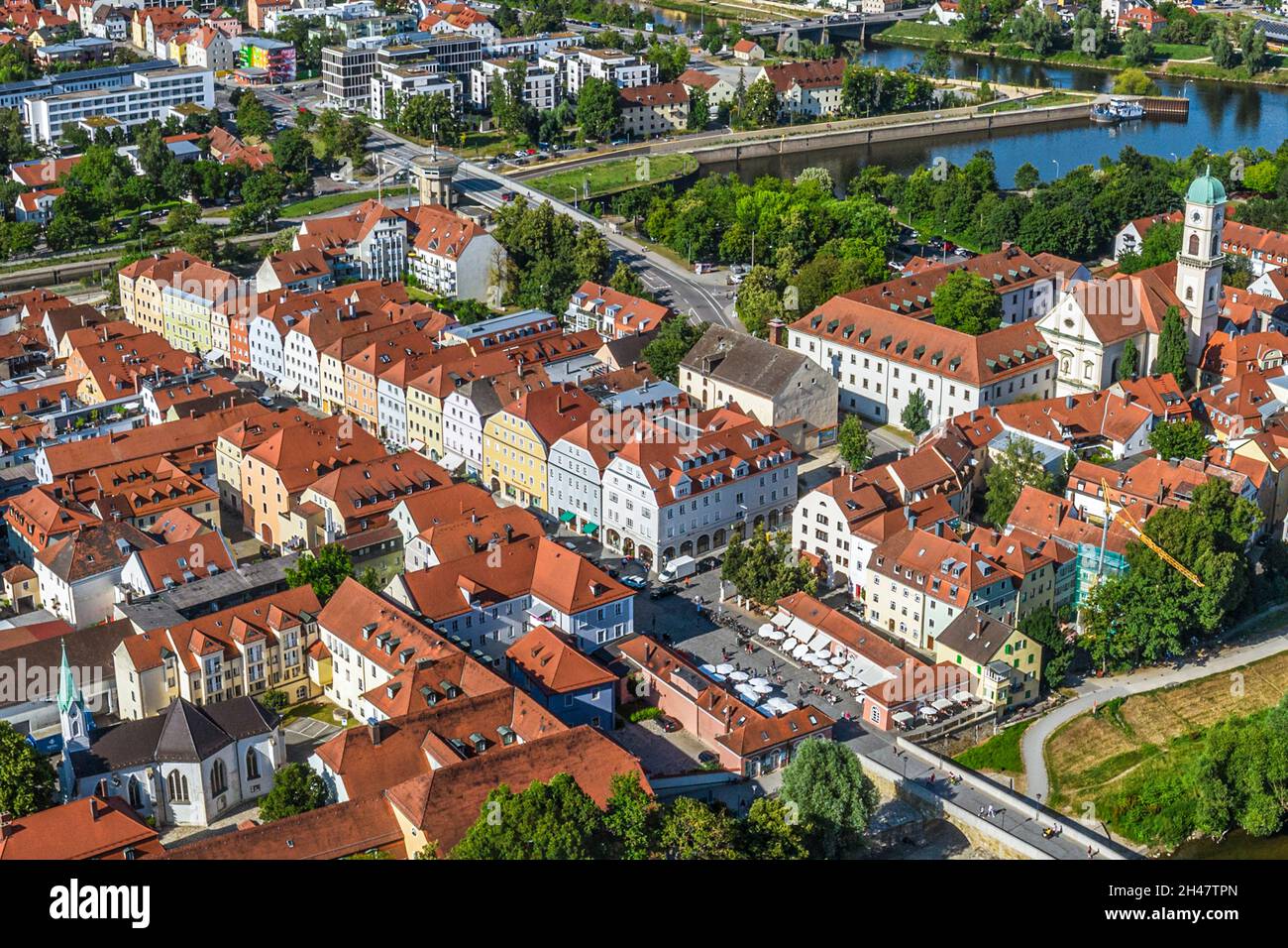 Vista aérea de Regensburg en el Danubio Foto de stock