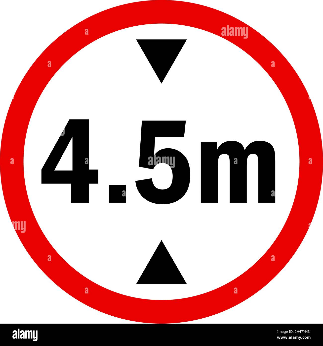 Señal de límite de altura máxima del vehículo de 4,5 metros. Señales y símbolos de seguridad vial. Ilustración del Vector