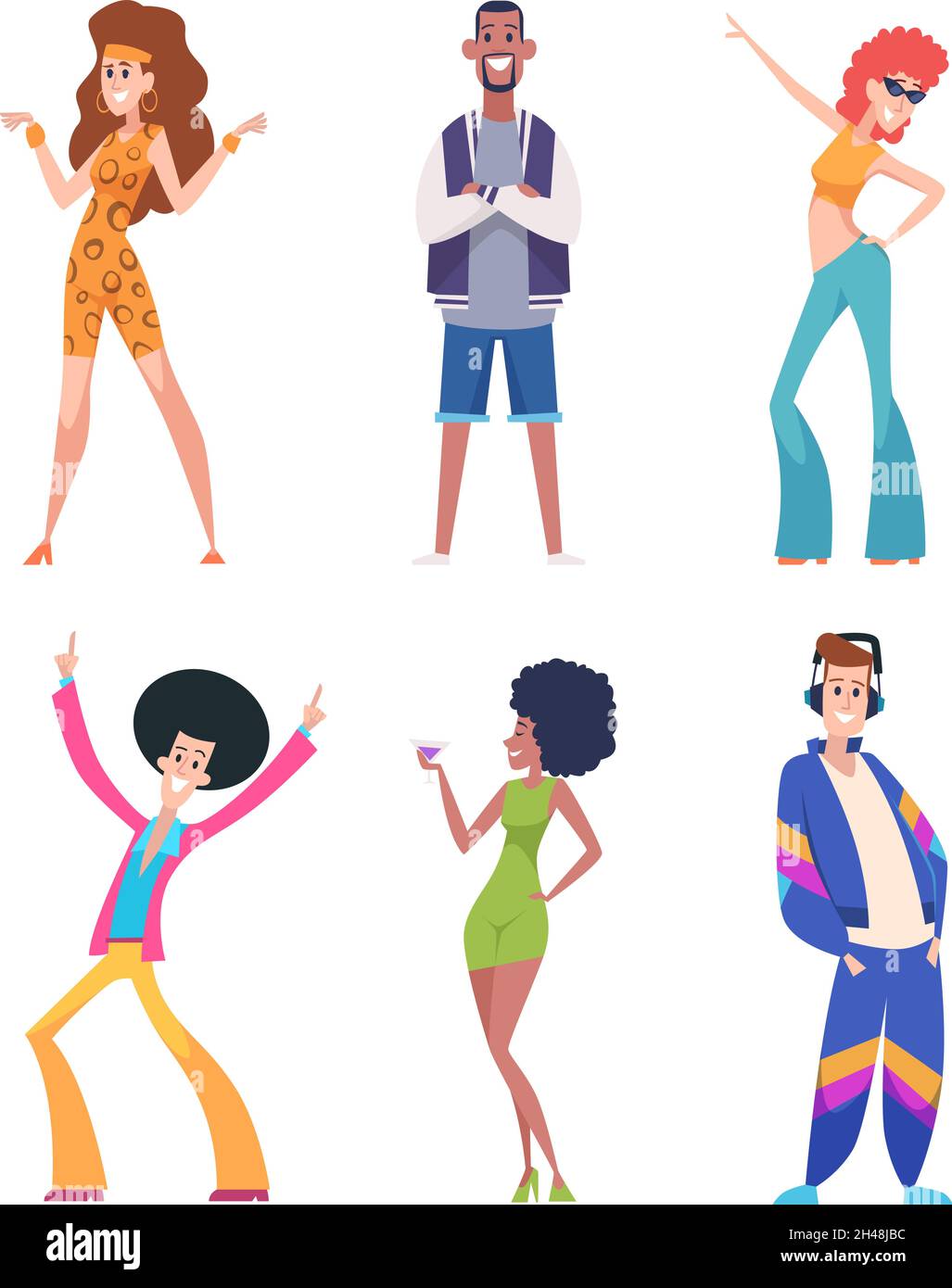 80s personas. Personas de estilo antiguo en ropa de color traje personajes y mujer exacta vector retro personas Imagen de stock - Alamy
