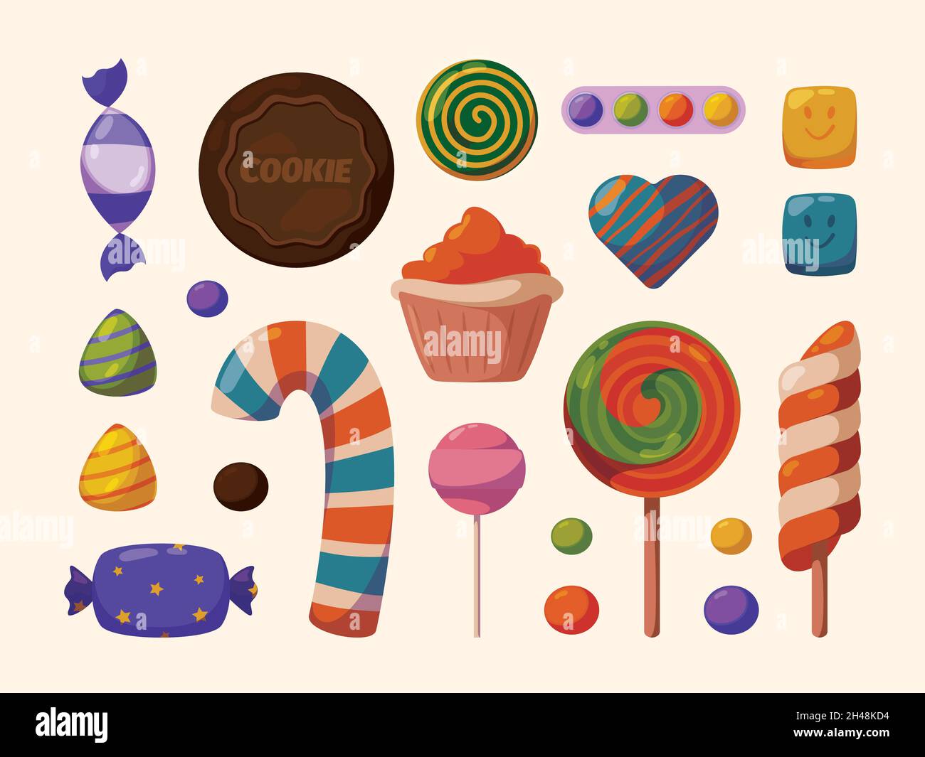 Dulces de dibujos animados. Galletas lollipop y dulces de chocolate de azúcar de vidrio de color garish vector conjunto aislado Imagen Vector de stock - Alamy Dulces de dibujos animados. Galletas lollipop y dulces de chocolate de azúcar de vidrio de color garish vector conjunto aislado Imagen Vector de stock - Alamy