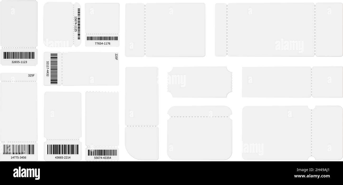 Plantilla de billetes blancos en blanco. Maqueta de entradas realista,  cupones de pase de viaje para espectáculos de teatro aislados o vales de  regalo juego vectorial Imagen Vector de stock - Alamy