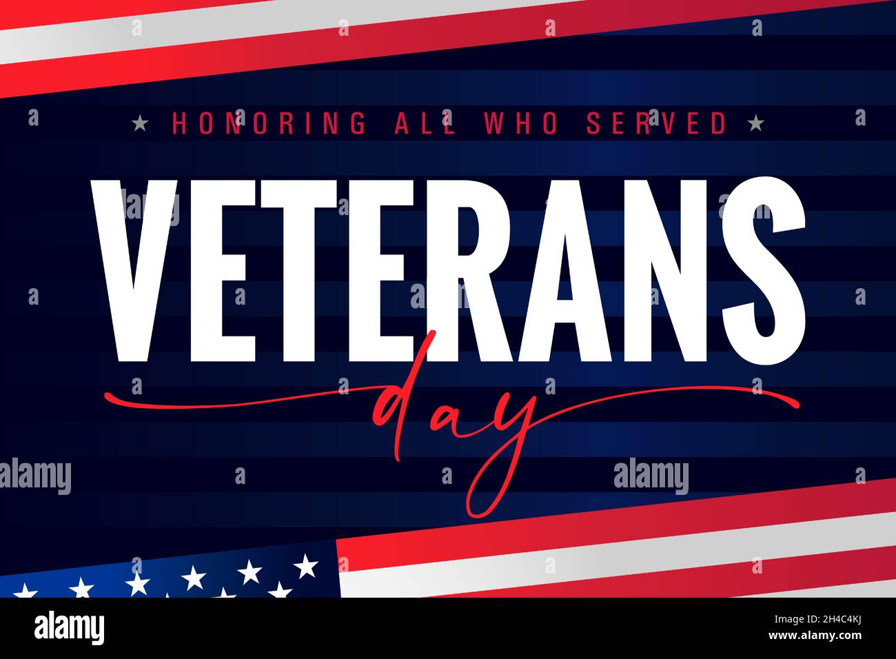 Cartel de letras del Día de los Veteranos de los Estados Unidos, en honor a todos los que sirvieron. Gracias Bandera de veteranos con fondo de bandera estadounidense. Ilustración vectorial Ilustración del Vector