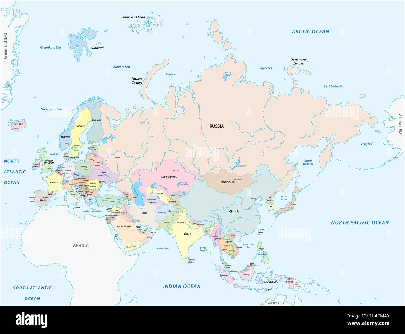 Mapa vectorial de los dos continentes Europa y Asia, Eurasia Ilustración del Vector