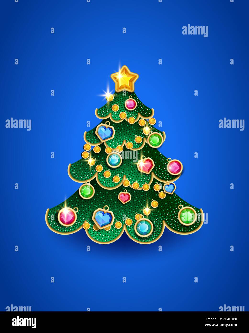 Árbol de Navidad en forma de un juguete de árbol de Navidad decorado con piedras preciosas, ilustración vectorial Ilustración del Vector