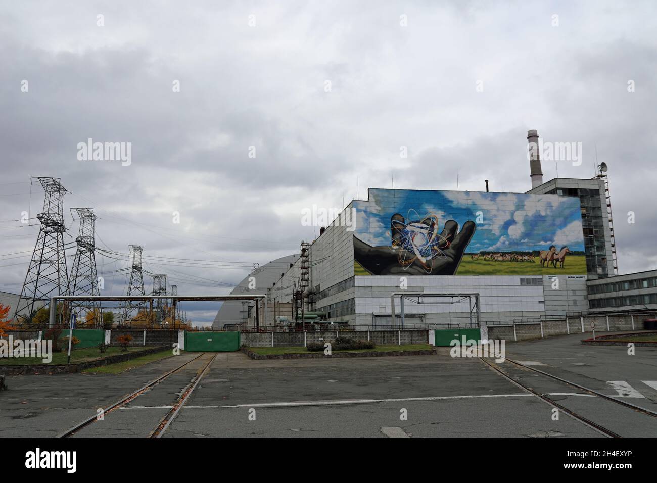 Mural en la central nuclear de Chernobyl Foto de stock